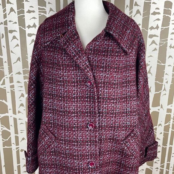 Vtg 60s Maroon, Light Blue & Black Tweed Plaid Coat - UNIQUE - Picture 6 of 9